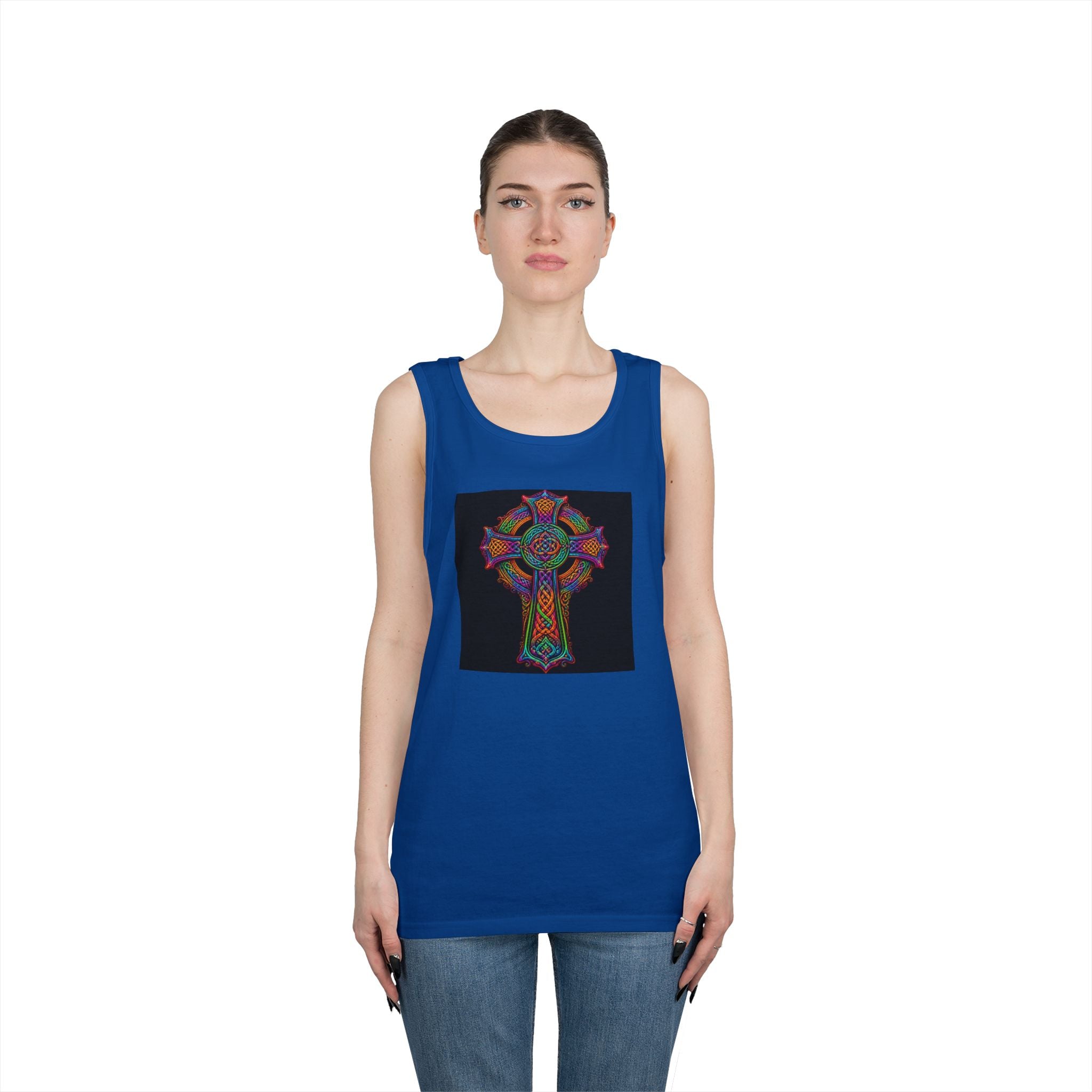 Celtic Cross Tank Top — Colorful Stained-Glass Style Religious Graphic