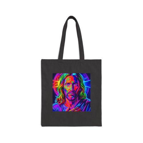 Canvas Tote Bag — Vibrant Neon Jesus Portrait Eco Shopper