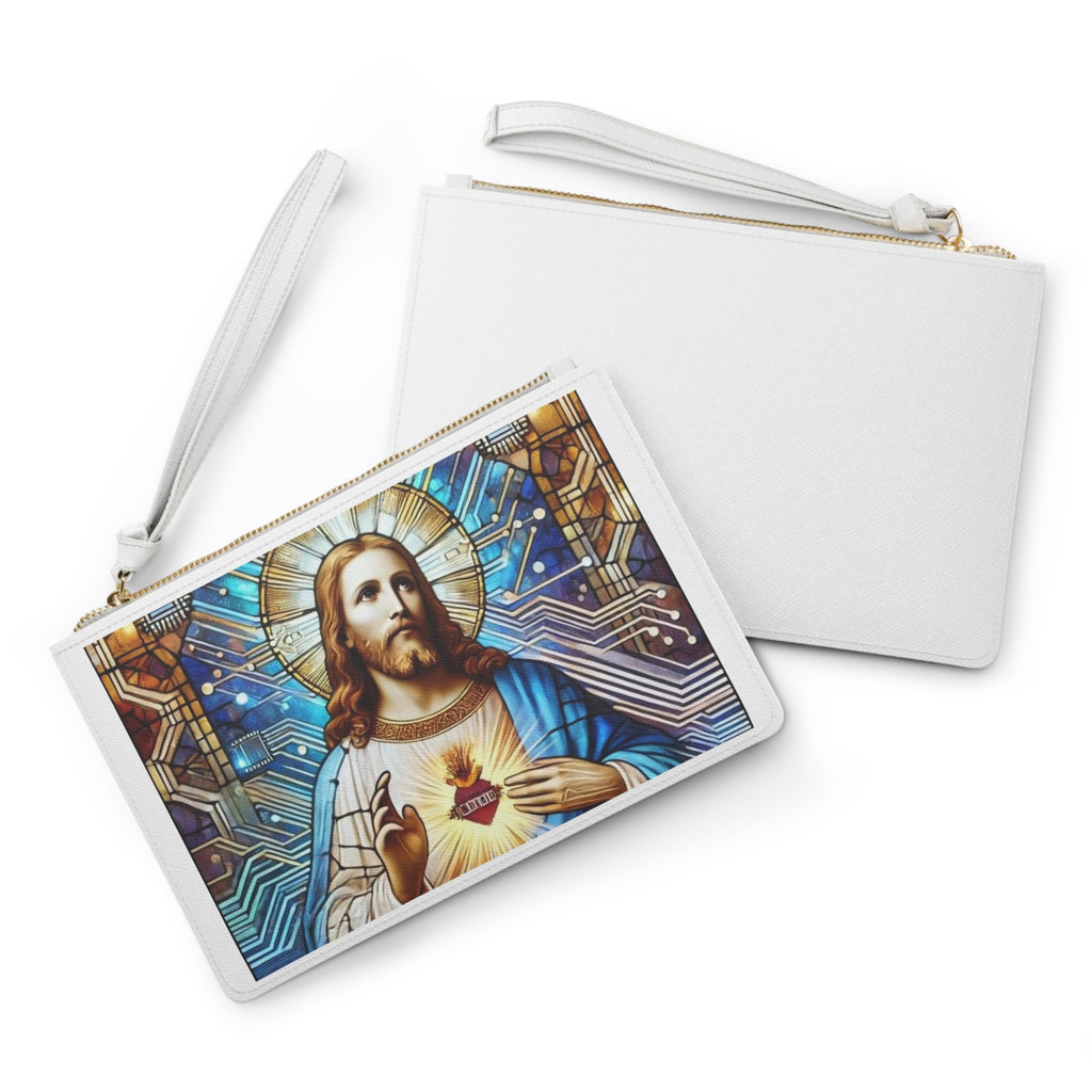 Sacred Heart Jesus Clutch Bag — Stained Glass Religious Wristlet for Church & Gifts