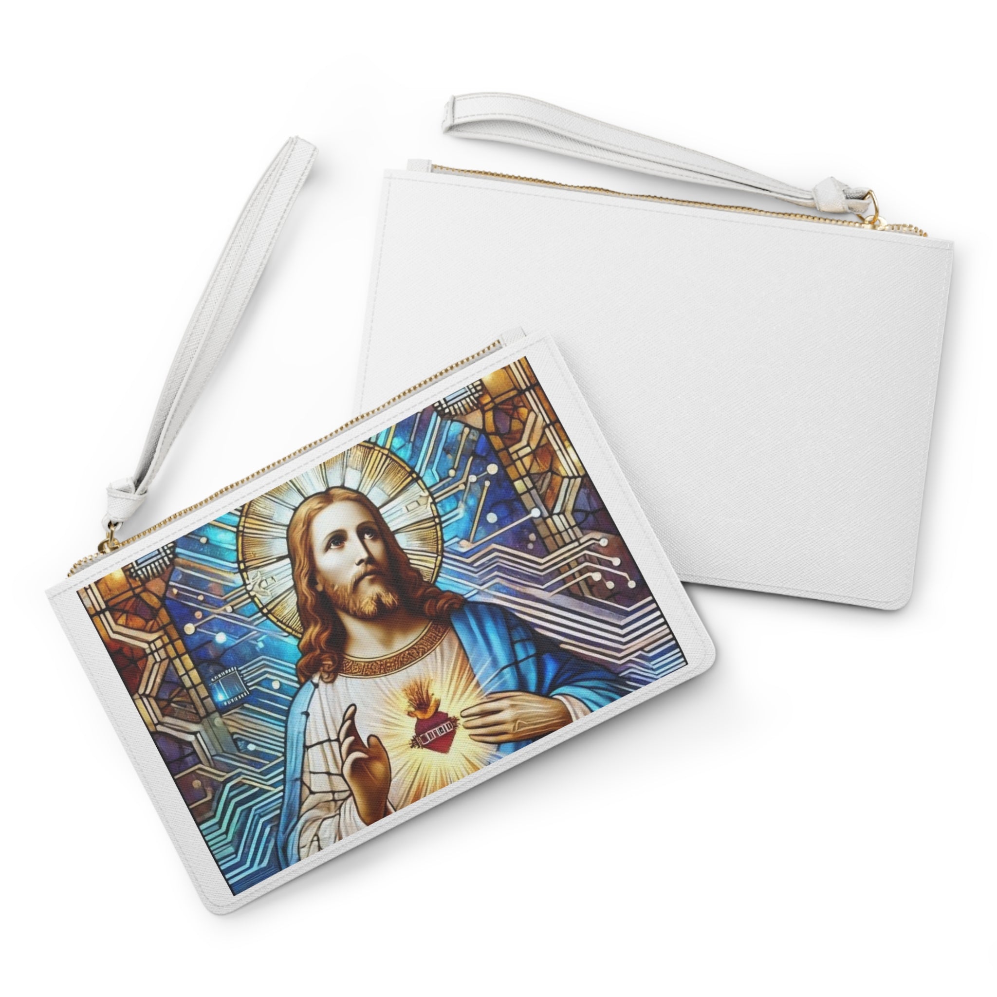 Sacred Heart Jesus Clutch Bag — Stained Glass Religious Wristlet for Church & Gifts
