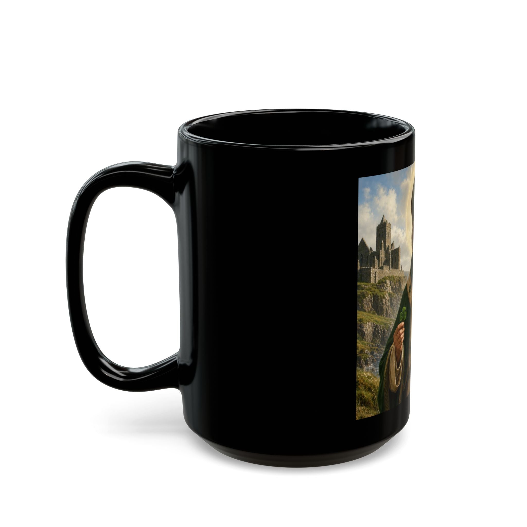 St. Patrick Ceramic Mug — Irish Saint Illustration Black Coffee Cup (11oz & 15oz)
