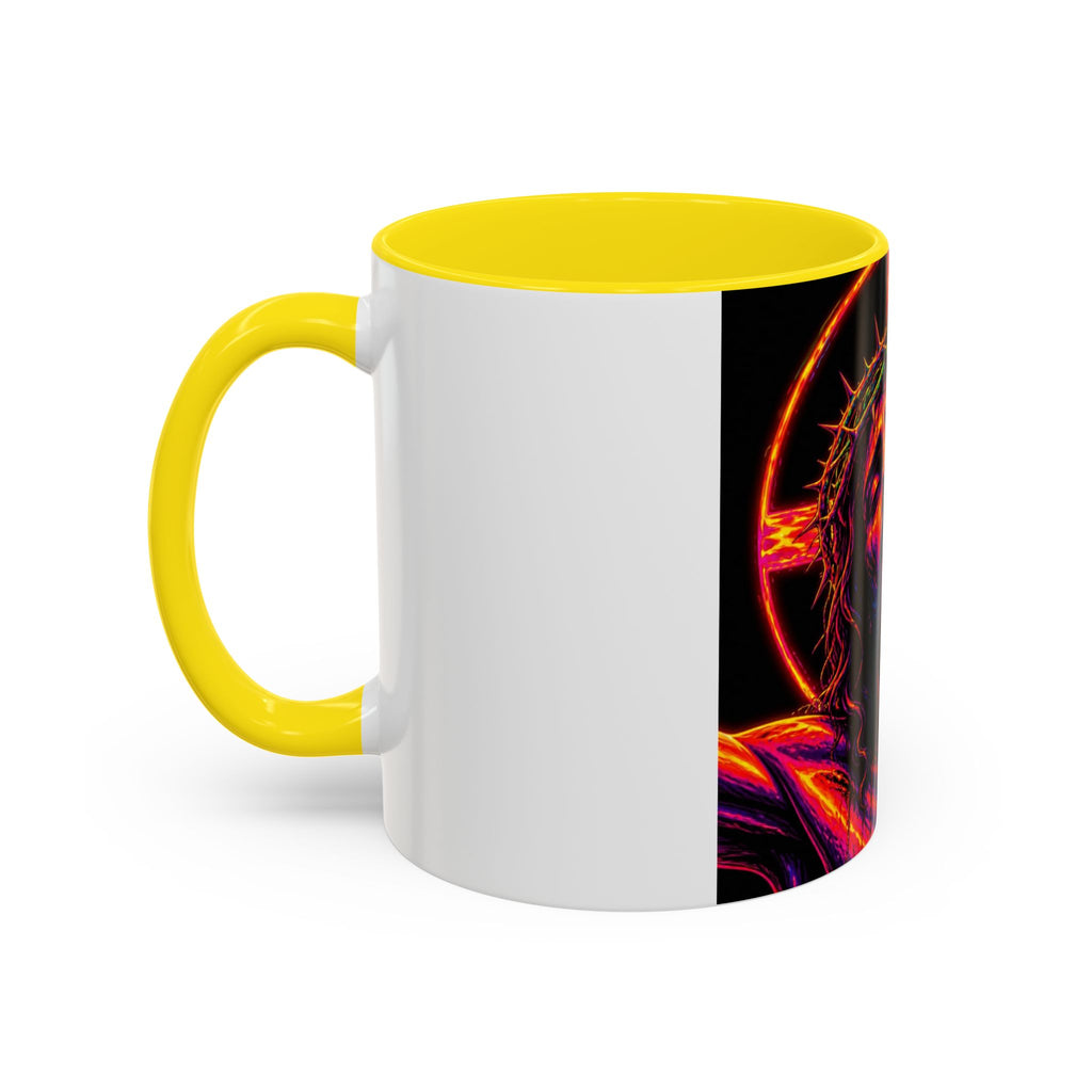 Jesus Christ Neon Portrait Coffee Mug — Colorful Crucifixion Accent Mug (11/15oz)