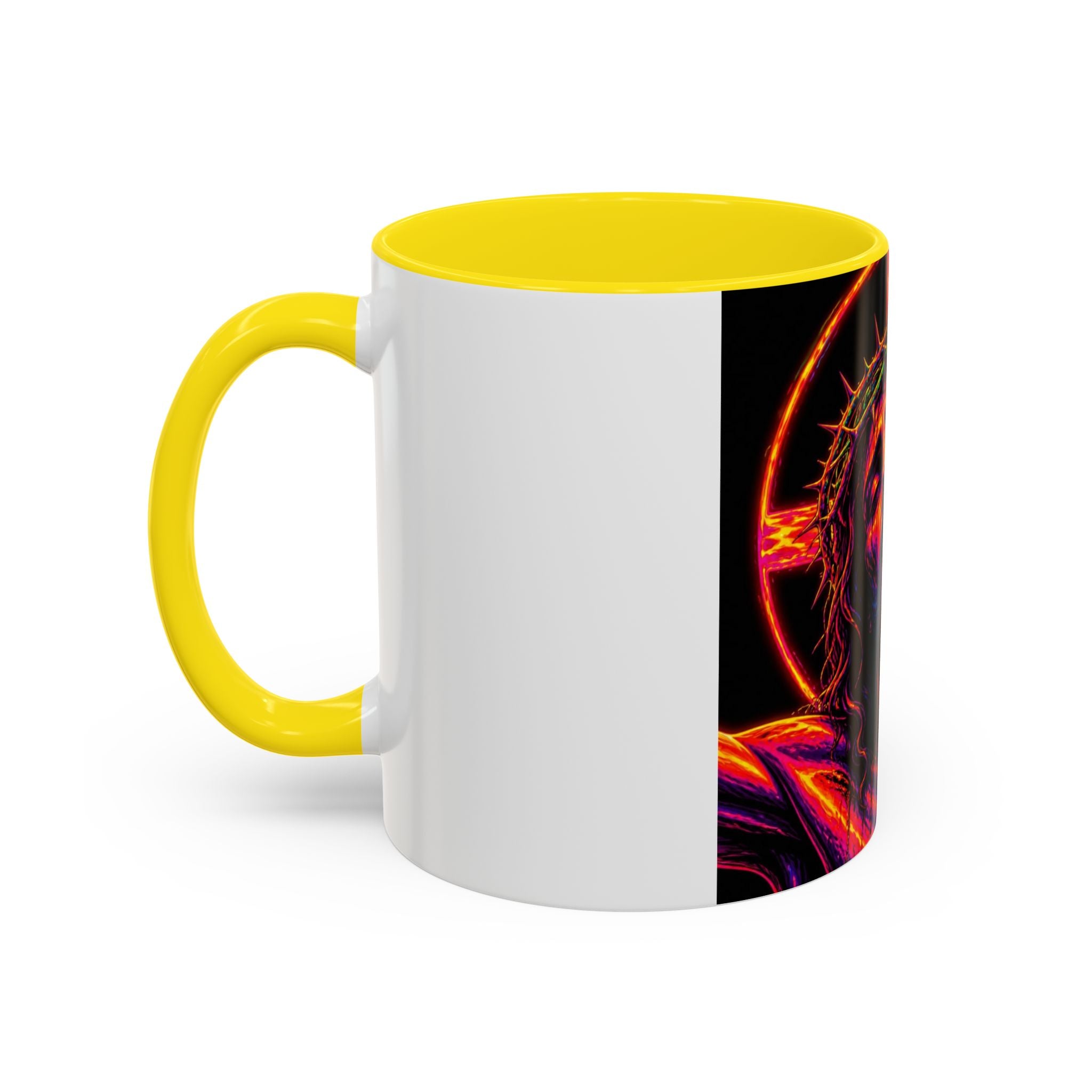 Jesus Christ Neon Portrait Coffee Mug — Colorful Crucifixion Accent Mug (11/15oz)