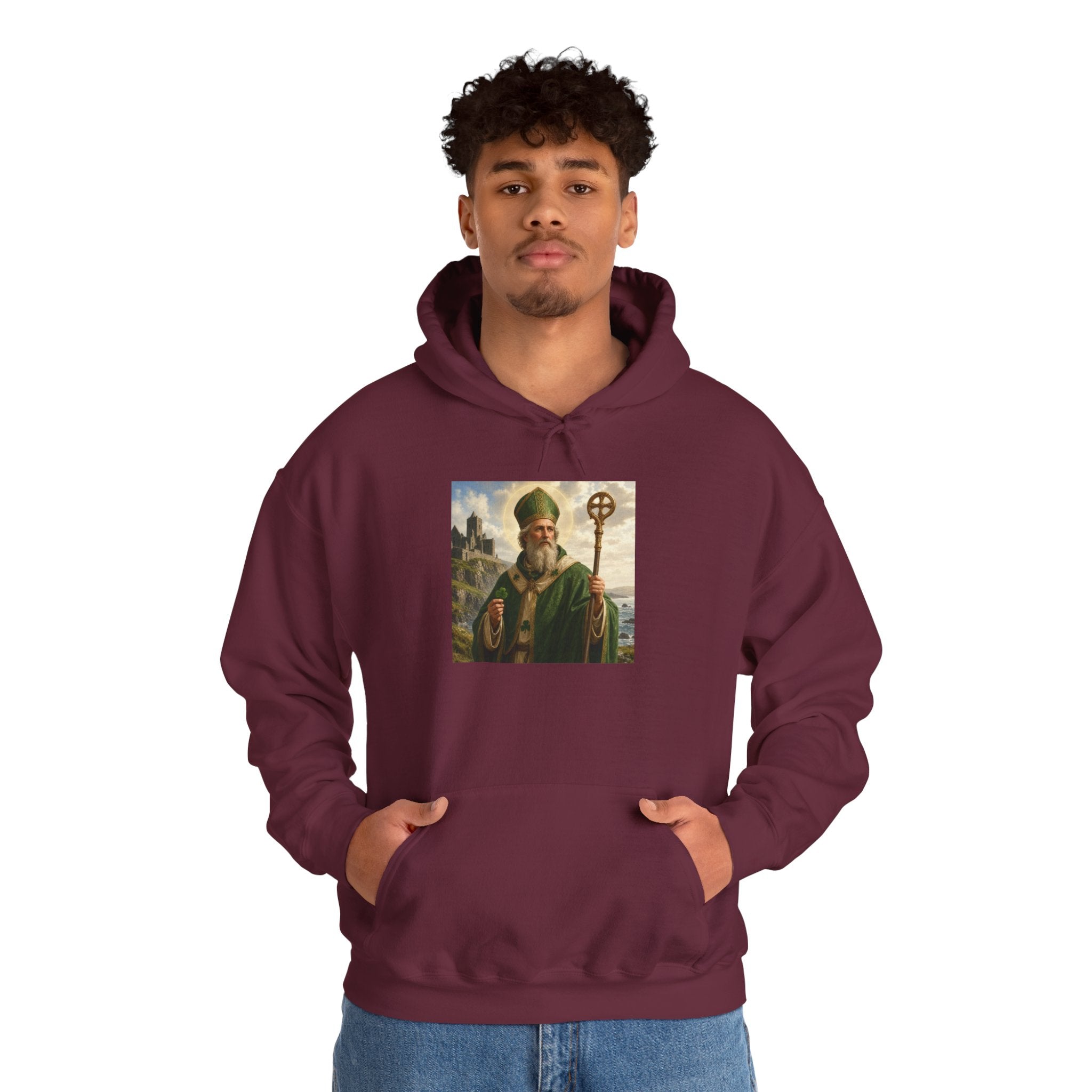 Saint Patrick Hoodie – Vintage Celtic Saint Illustration Pullover