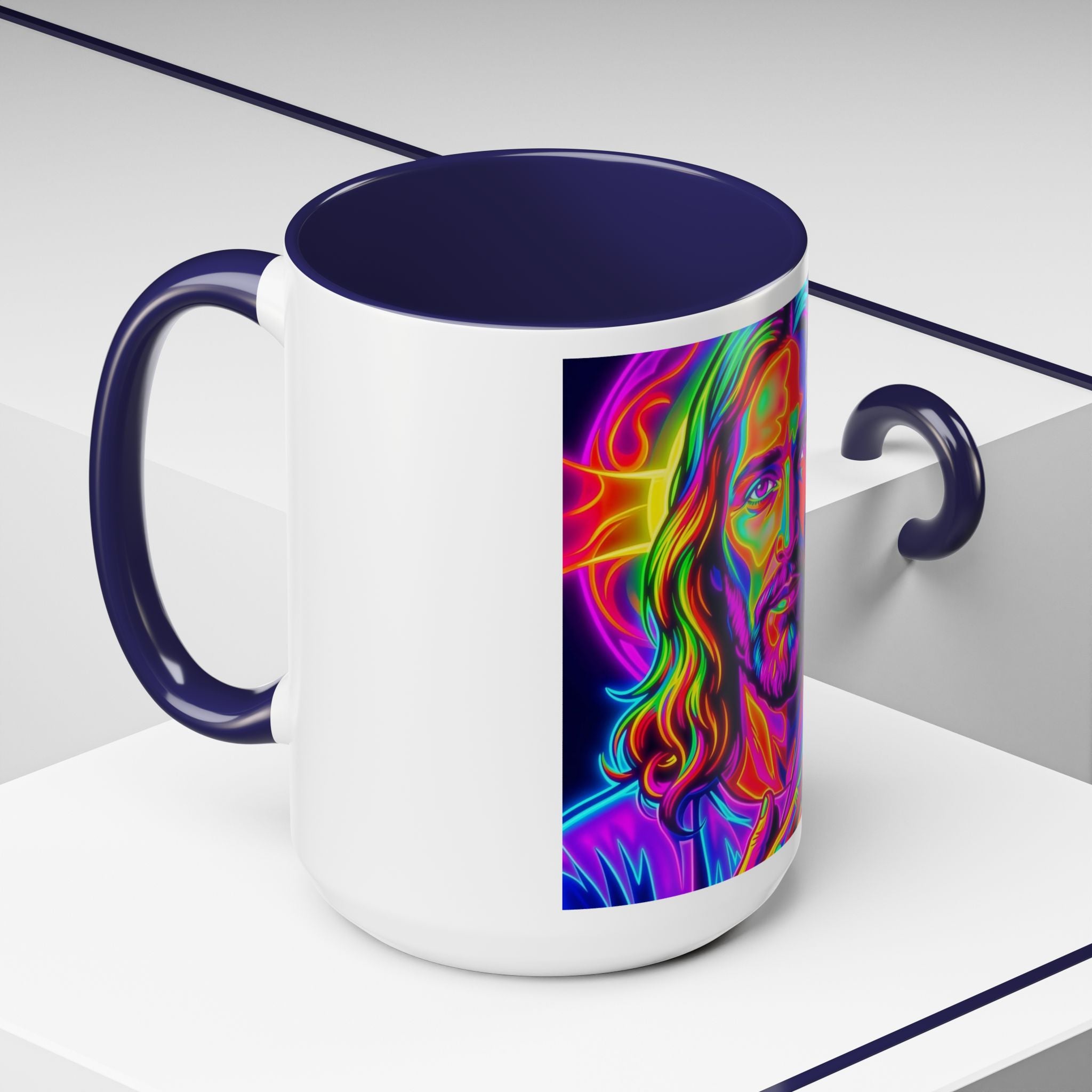 Neon Jesus Accent Coffee Mug – Vibrant Spiritual Art 11oz/15oz