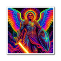 Neon Archangel Magnet — Rainbow Saint Michael with Sword & Shield