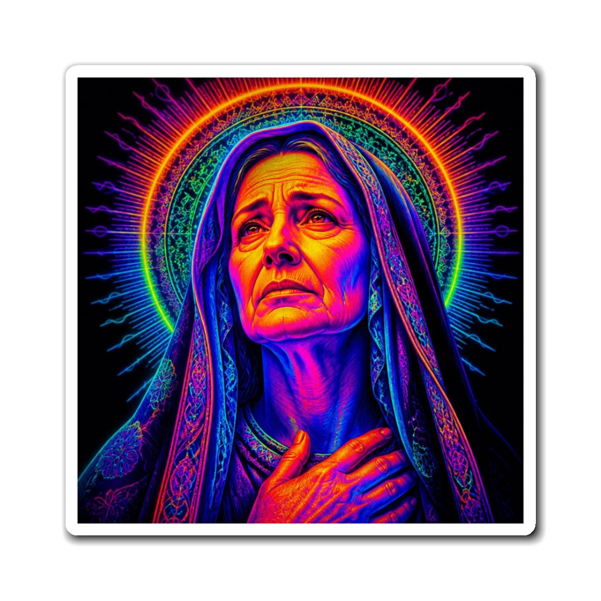 Psychedelic Madonna Magnet — Neon Religious Art Refrigerator Sticker