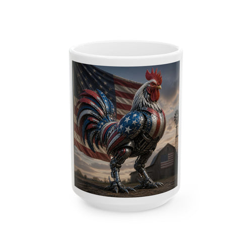 American Flag Rooster Ceramic Mug (11oz, 15oz)