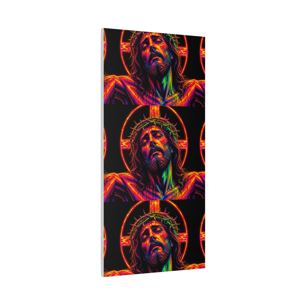 Neon Christ Crucifix Canvas Print — Vibrant Religious Wall Art