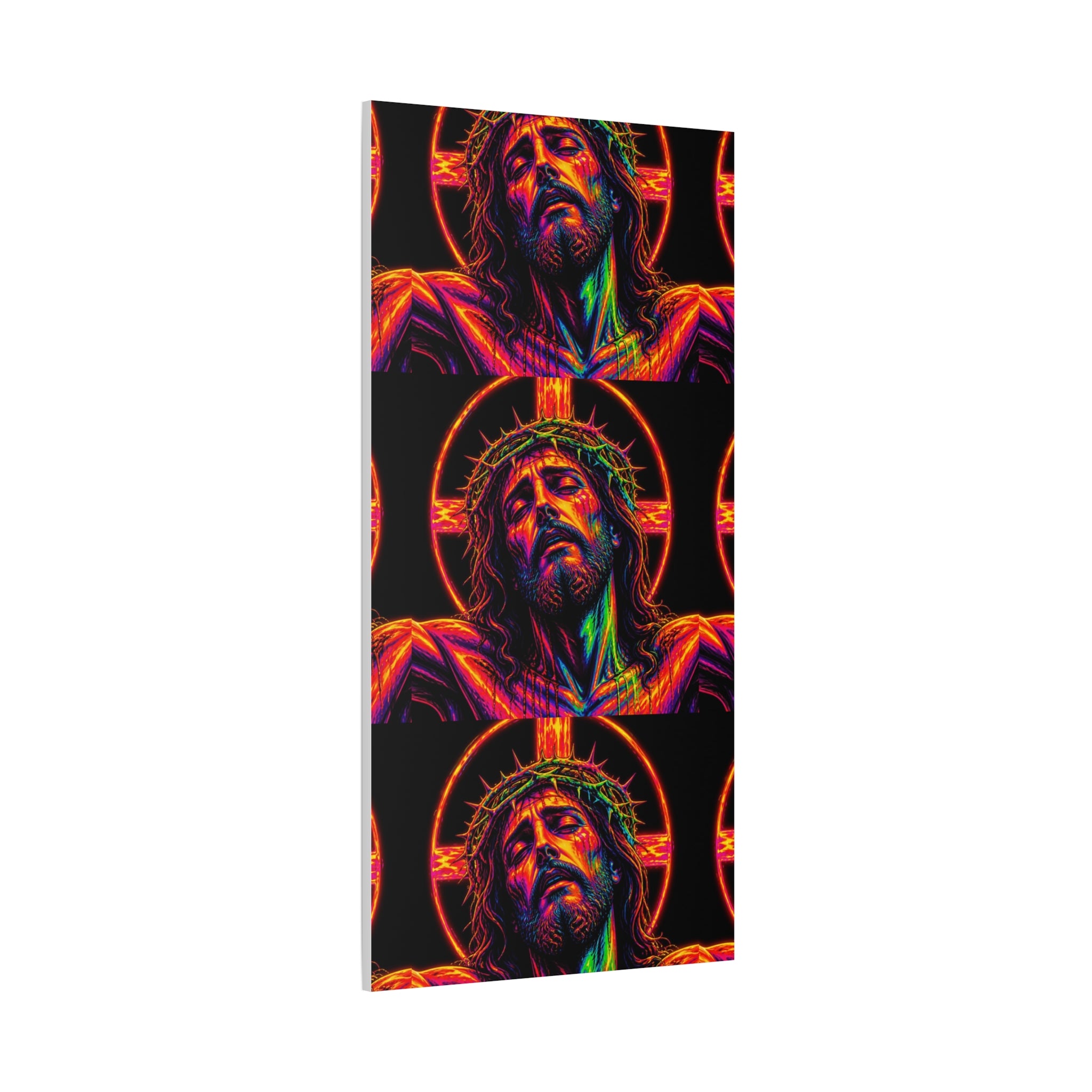 Neon Christ Crucifix Canvas Print — Vibrant Religious Wall Art