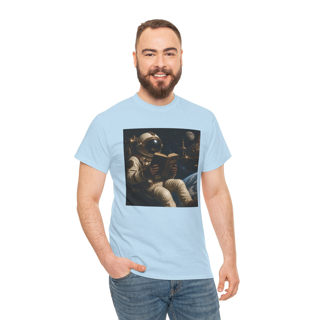 Astronaut Reading Graphic Tee — Spacebook Retro Sci‑Fi T-Shirt - Steampunk