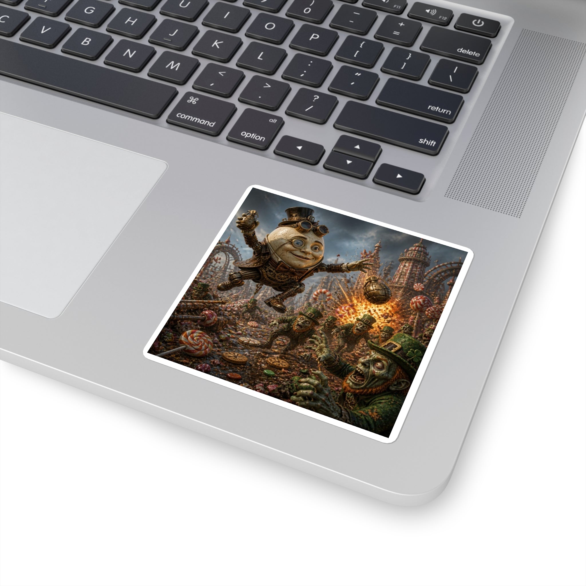 Steampunk Humpty Dumpty Square Sticker — Dark Fantasy Laptop Decal