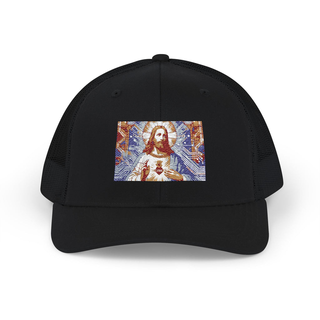 Religious Trucker Cap — Mosaic Sacred Heart Patch Snapback
