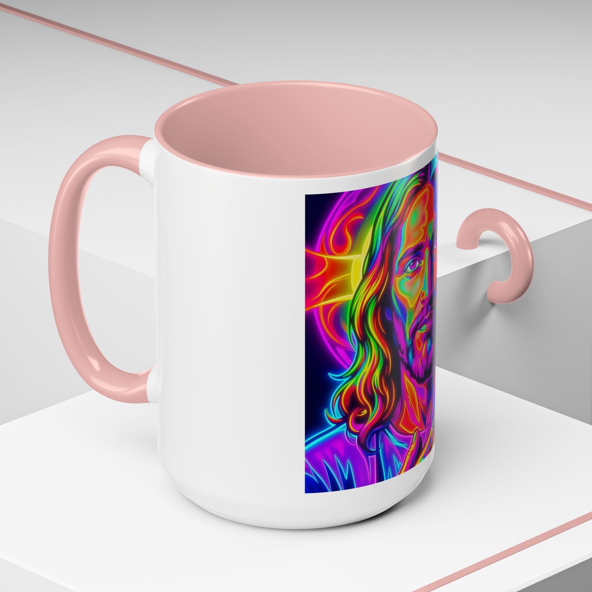 Neon Jesus Accent Coffee Mug – Vibrant Spiritual Art 11oz/15oz