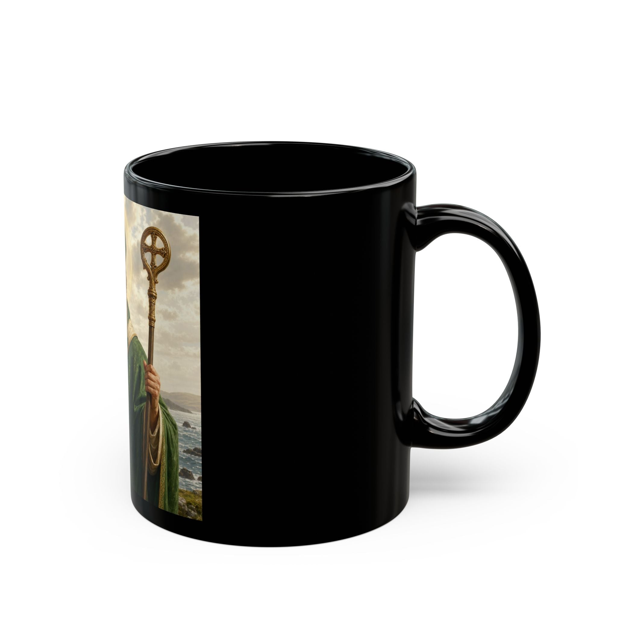St. Patrick Ceramic Mug — Irish Saint Illustration Black Coffee Cup (11oz & 15oz)