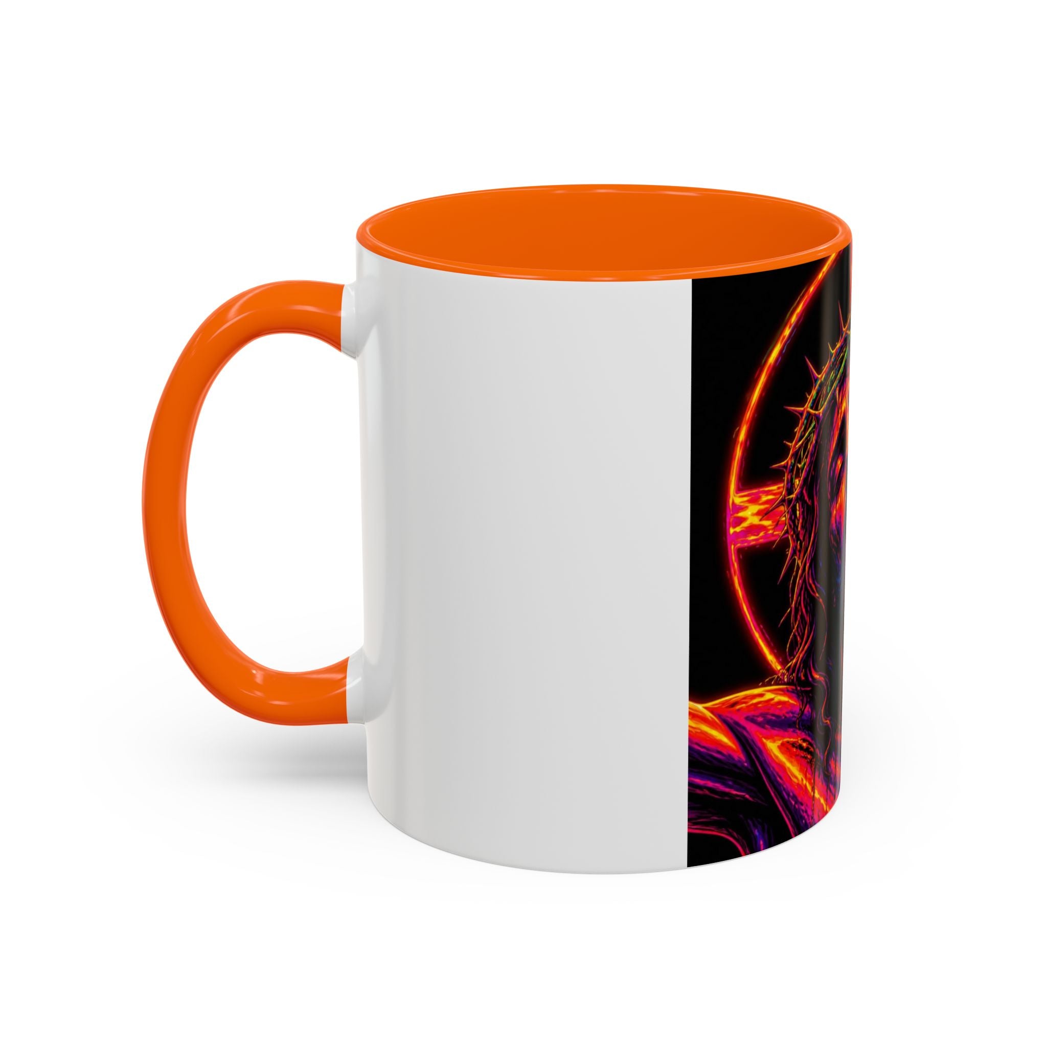 Jesus Christ Neon Portrait Coffee Mug — Colorful Crucifixion Accent Mug (11/15oz)