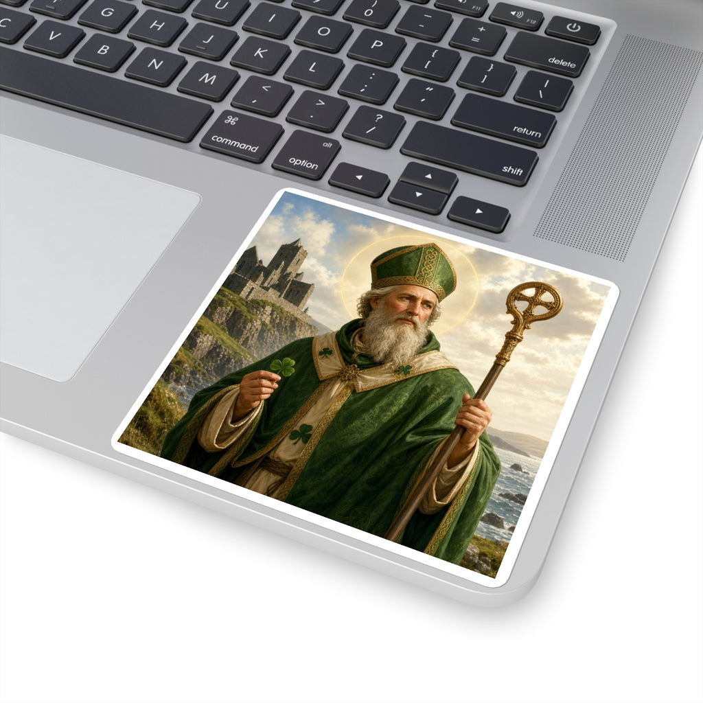 St. Patrick Square Sticker — Irish Saint Shamrock Laptop Decal