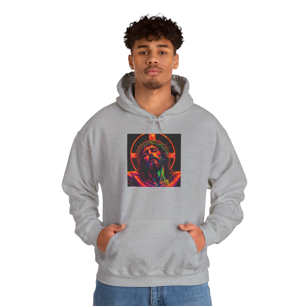 Jesus Portrait Hoodie — Neon Sacred Heart Graphic Hooded Sweatshirt