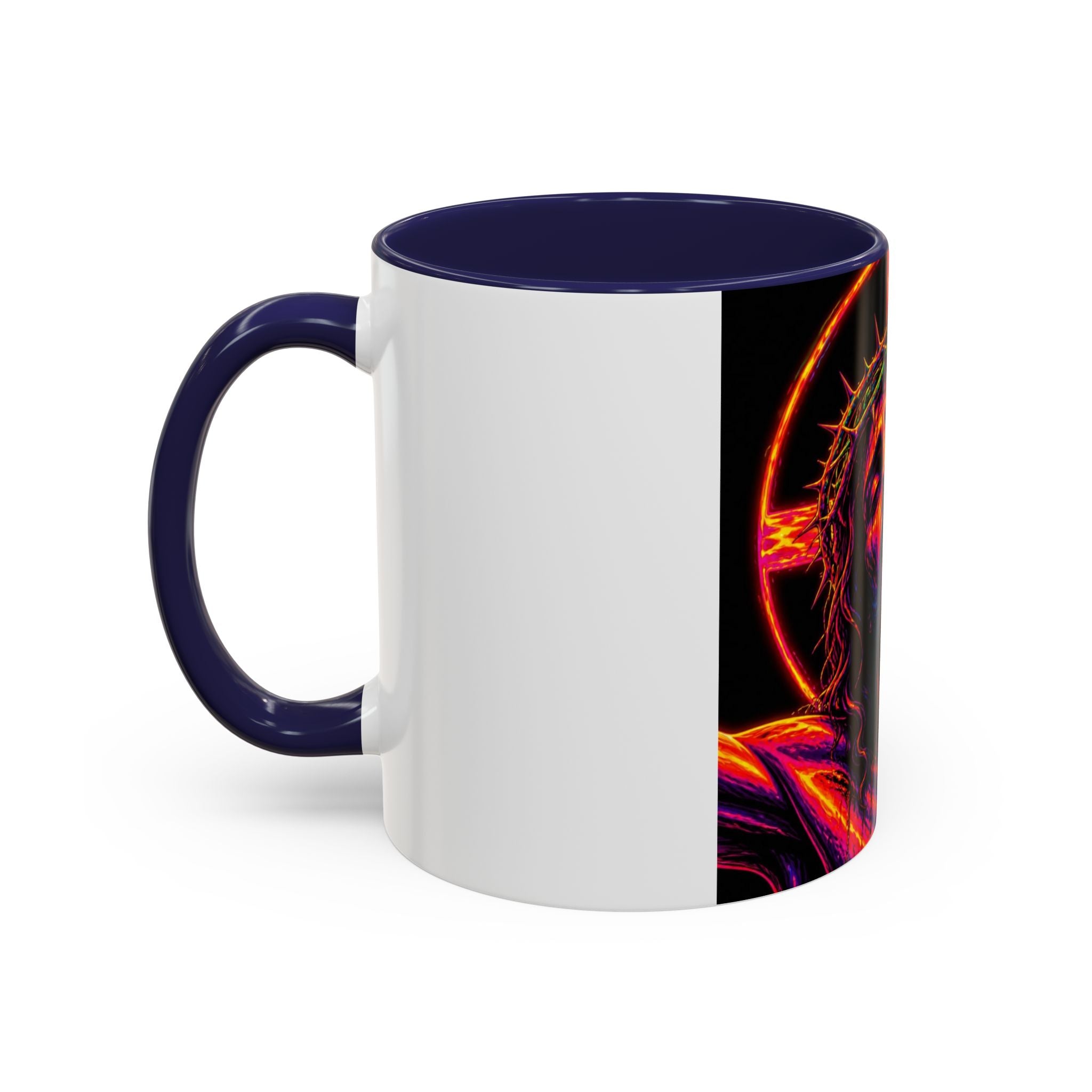 Jesus Christ Neon Portrait Coffee Mug — Colorful Crucifixion Accent Mug (11/15oz)