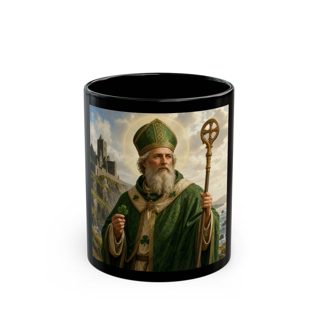 St. Patrick Ceramic Mug — Irish Saint Illustration Black Coffee Cup (11oz & 15oz)