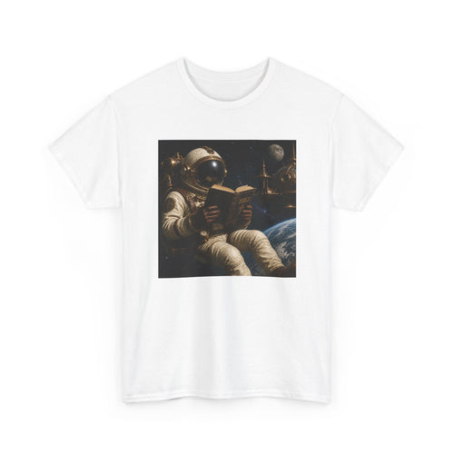 Astronaut Reading Graphic Tee — Spacebook Retro Sci‑Fi T-Shirt - Steampunk