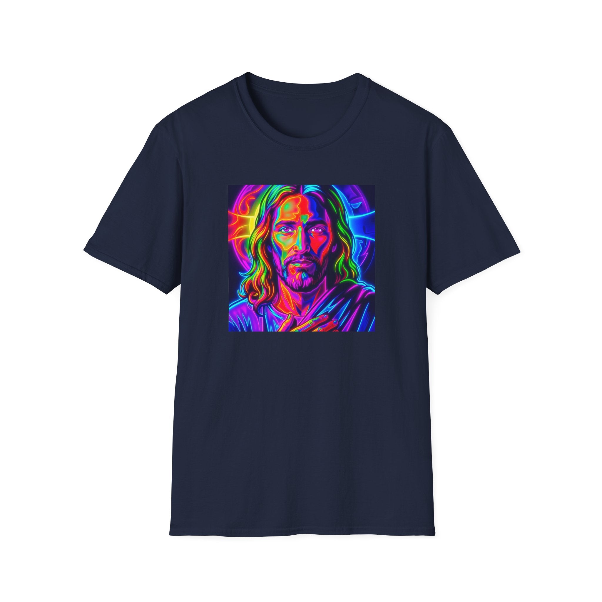 Jesus Portrait T-Shirt — Vibrant Neon Christian Art Tee