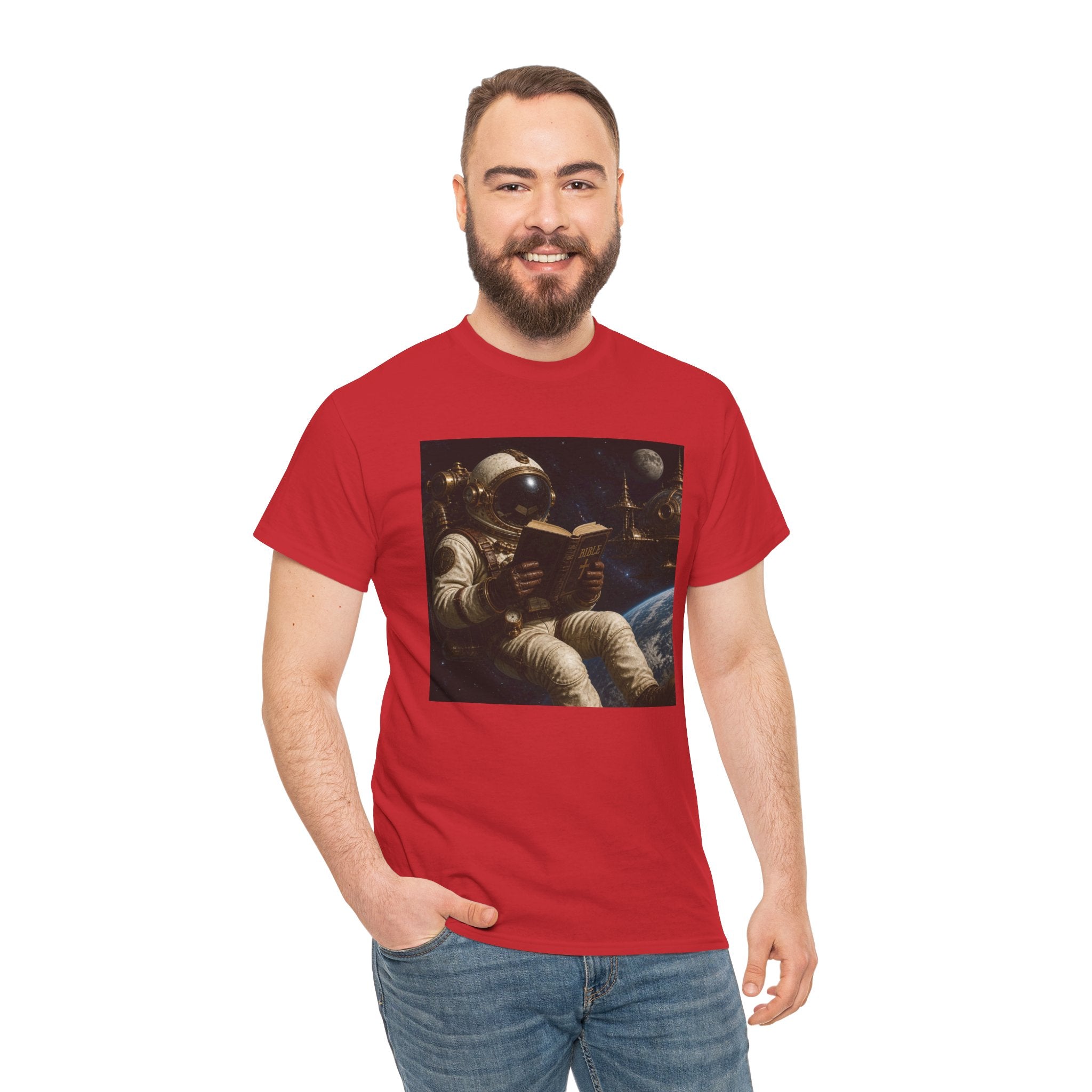 Astronaut Reading Graphic Tee — Spacebook Retro Sci‑Fi T-Shirt - Steampunk