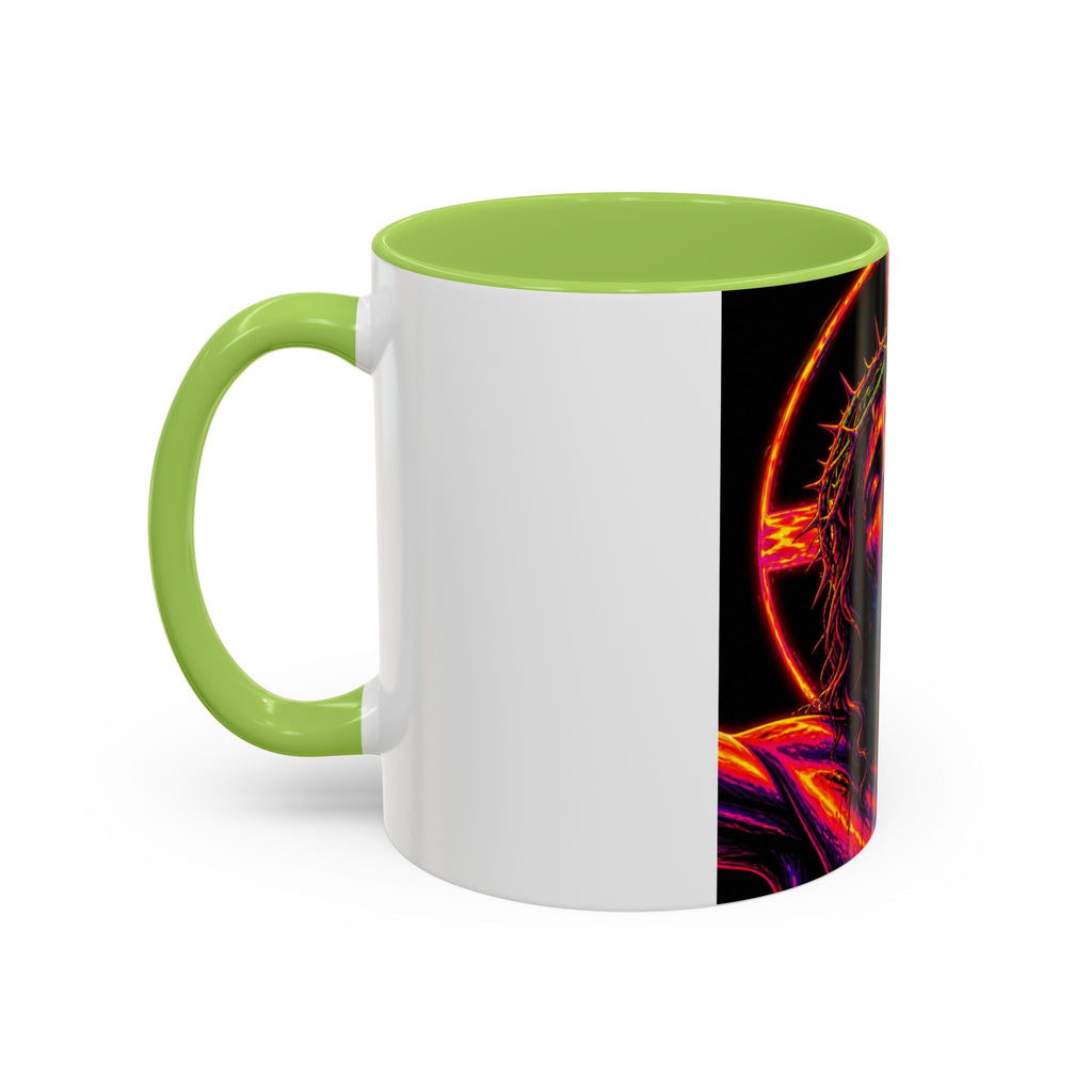 Jesus Christ Neon Portrait Coffee Mug — Colorful Crucifixion Accent Mug (11/15oz)