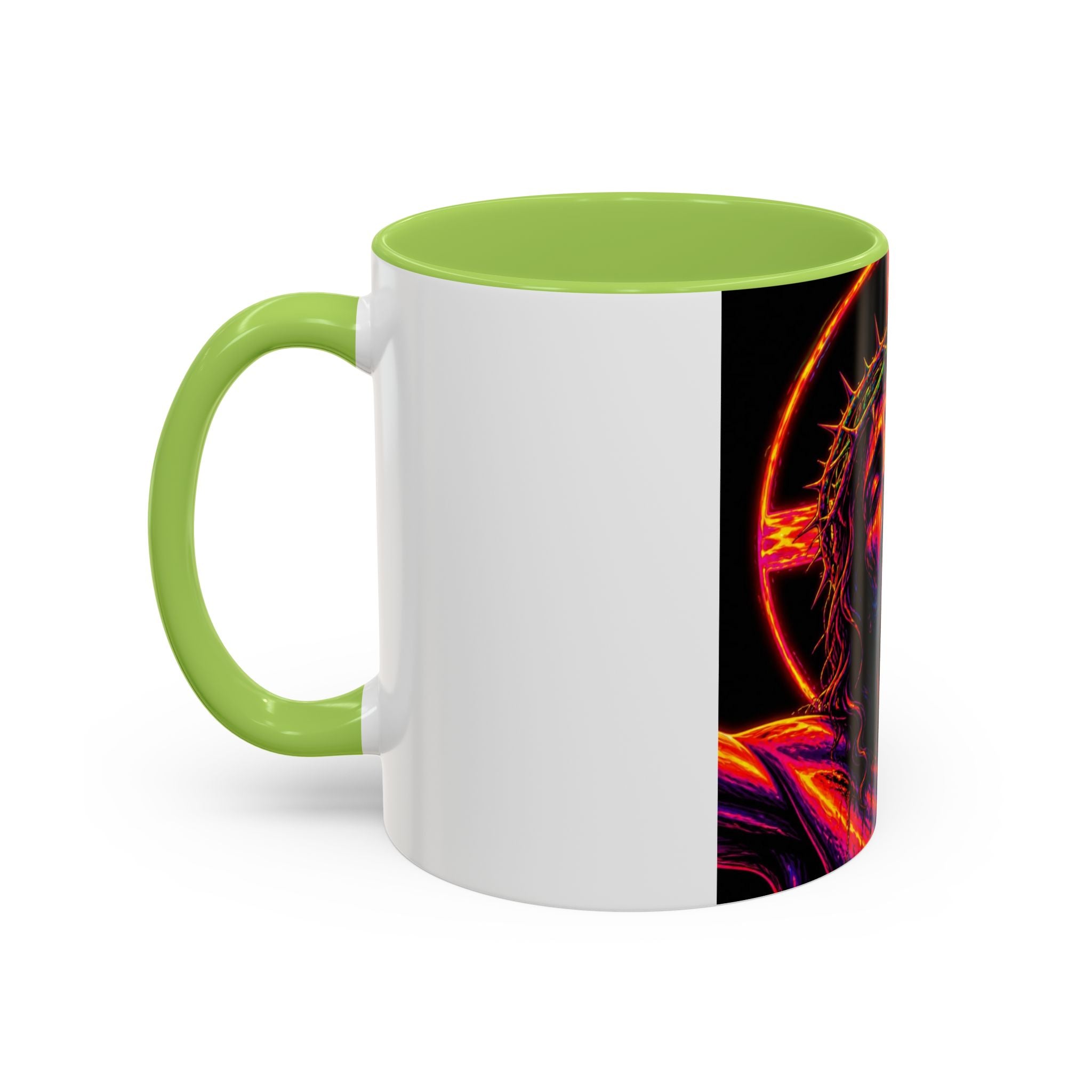 Jesus Christ Neon Portrait Coffee Mug — Colorful Crucifixion Accent Mug (11/15oz)