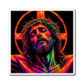 Jesus Crucifixion Neon Art Magnet — Vibrant Religious Refrigerator Sticker