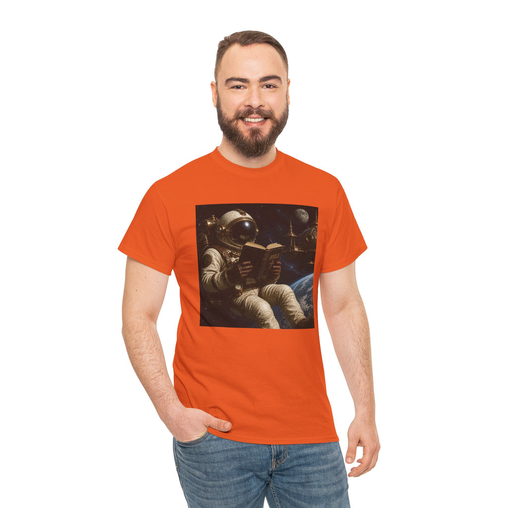 Astronaut Reading Graphic Tee — Spacebook Retro Sci‑Fi T-Shirt - Steampunk