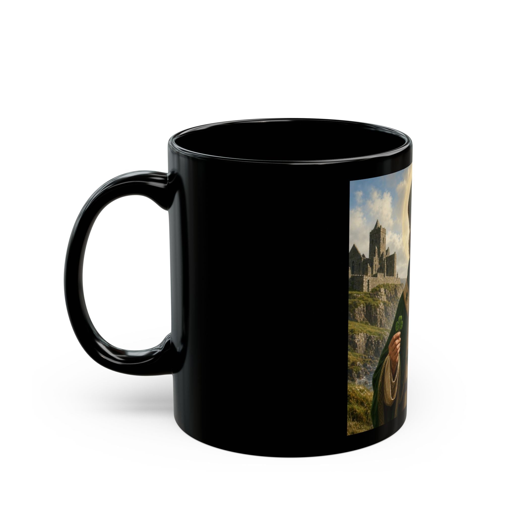 St. Patrick Ceramic Mug — Irish Saint Illustration Black Coffee Cup (11oz & 15oz)
