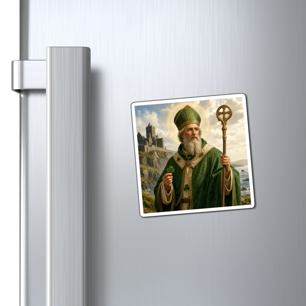 Saint Patrick Magnet — Irish Catholic Saint Fridge Magnet, Shamrock & Celtic Cross Decor