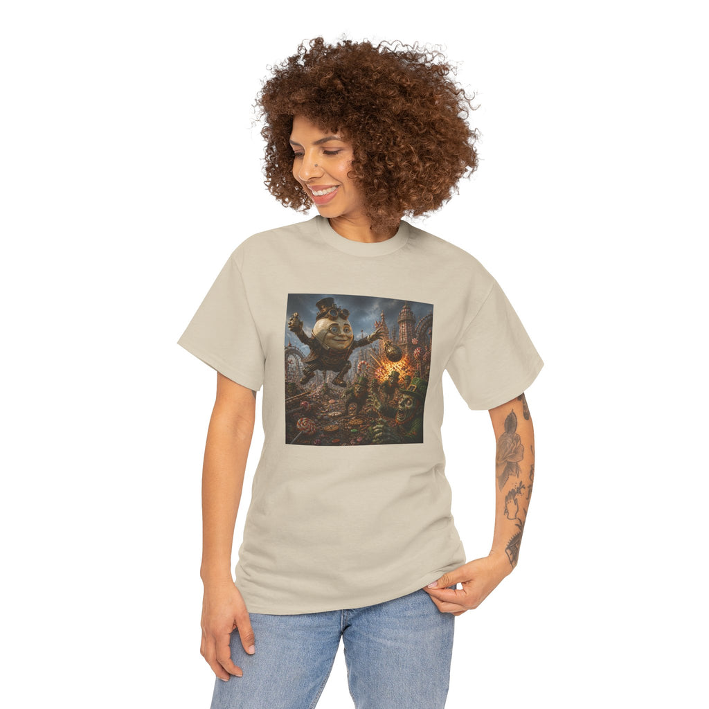 Fantasy Monster Battle Steampunk Humpty T-Shirt — Epic RPG Creature Art Tee