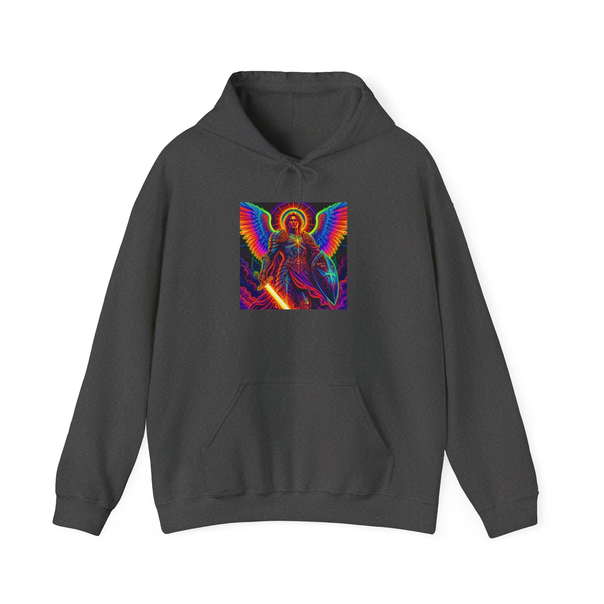 Psychedelic Angel Hoodie — Neon Rainbow Guardian Graphic Sweatshirt