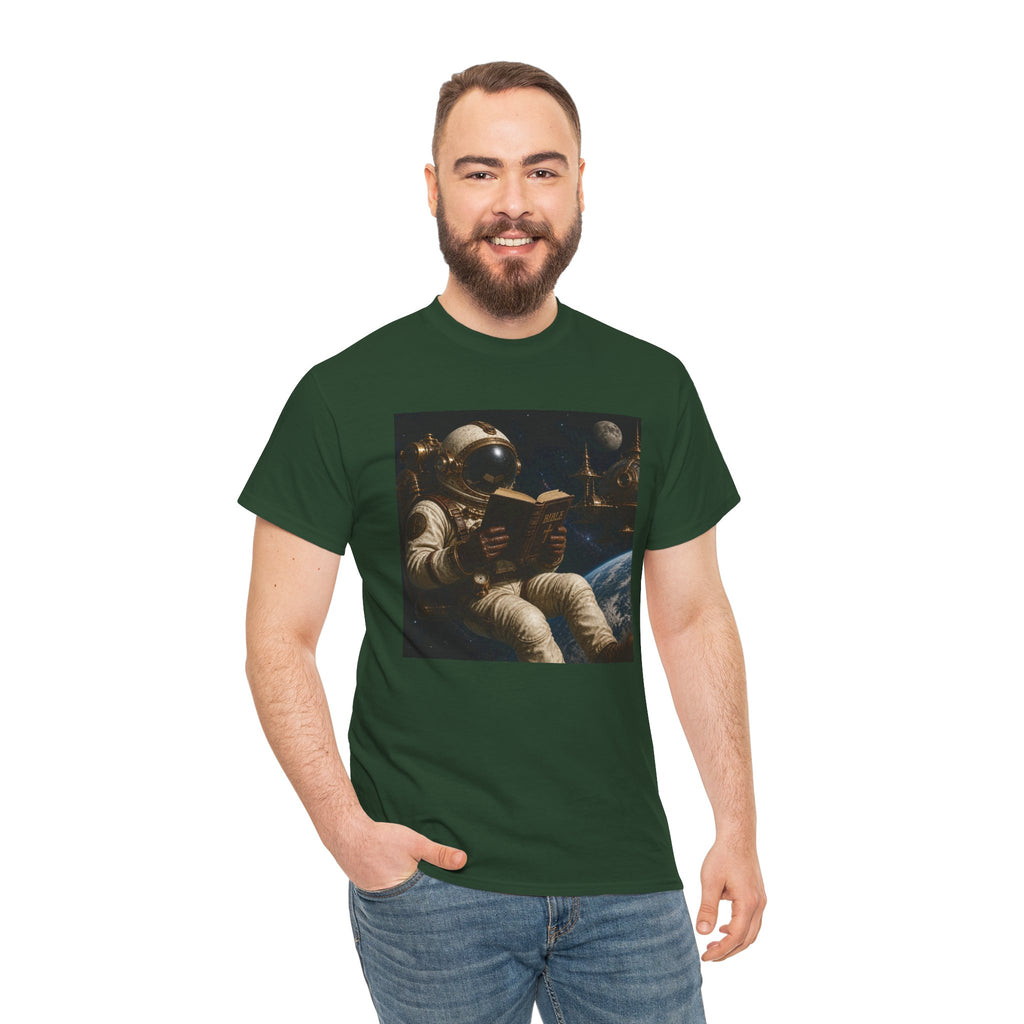 Astronaut Reading Graphic Tee — Spacebook Retro Sci‑Fi T-Shirt - Steampunk