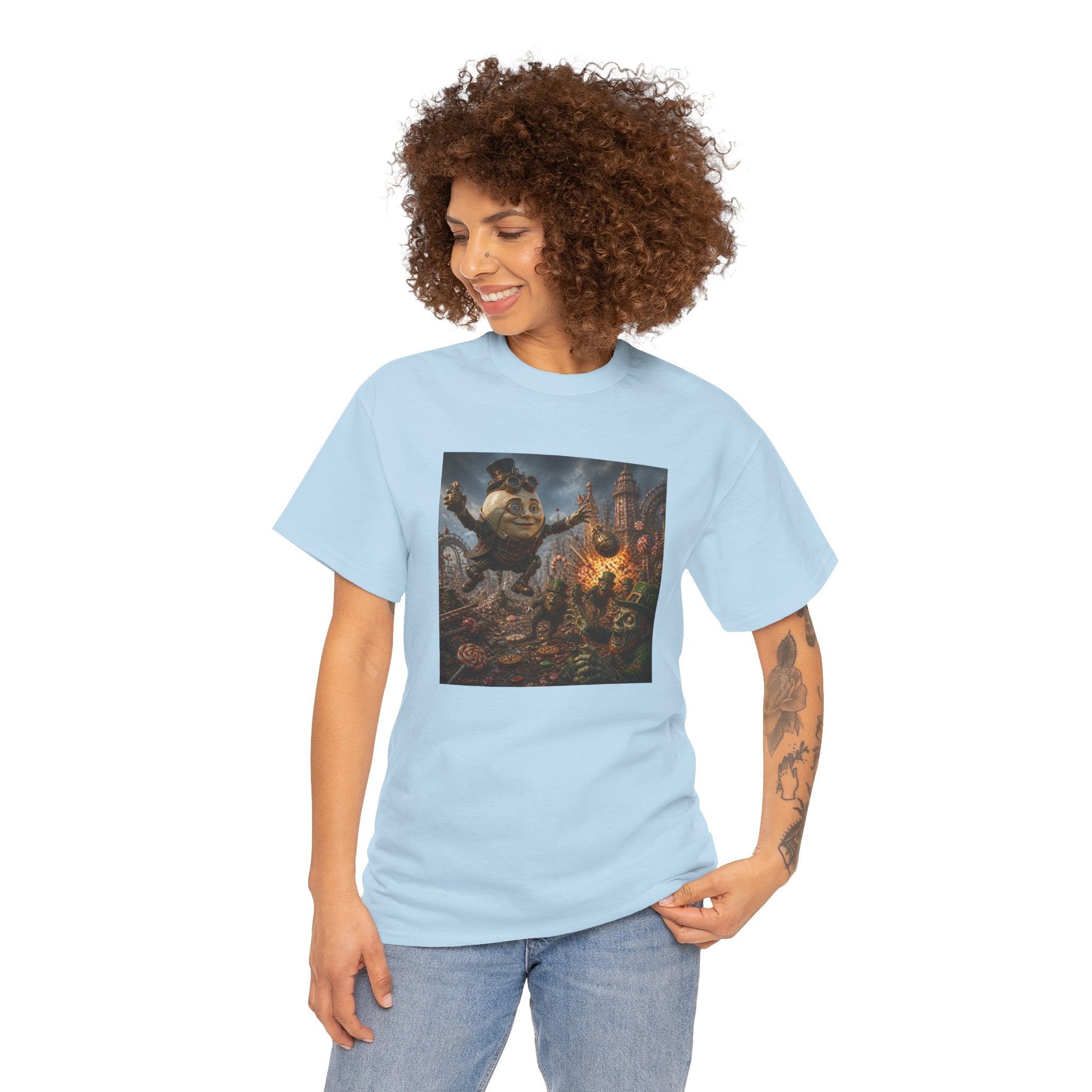 Fantasy Monster Battle Steampunk Humpty T-Shirt — Epic RPG Creature Art Tee