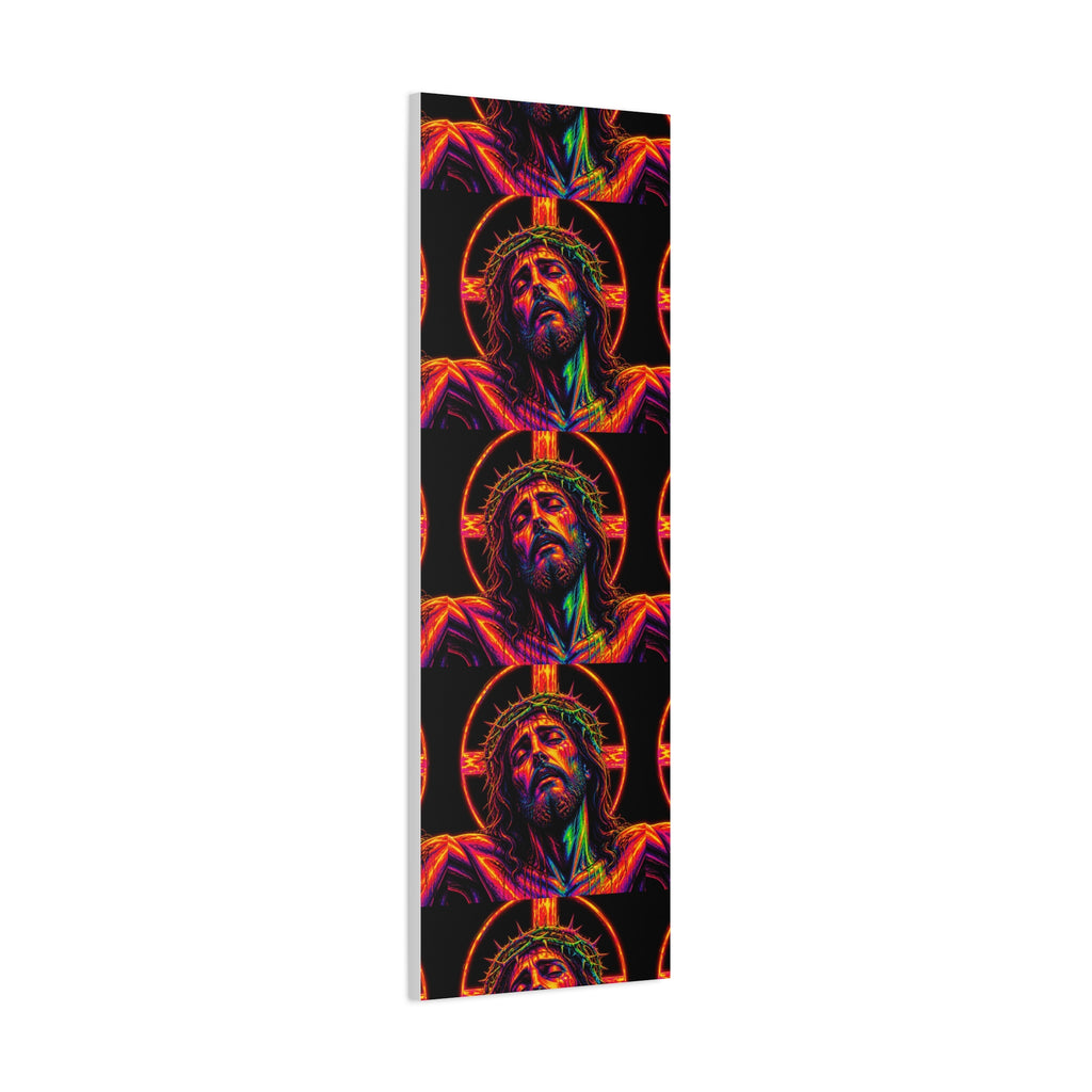 Neon Christ Crucifix Canvas Print — Vibrant Religious Wall Art
