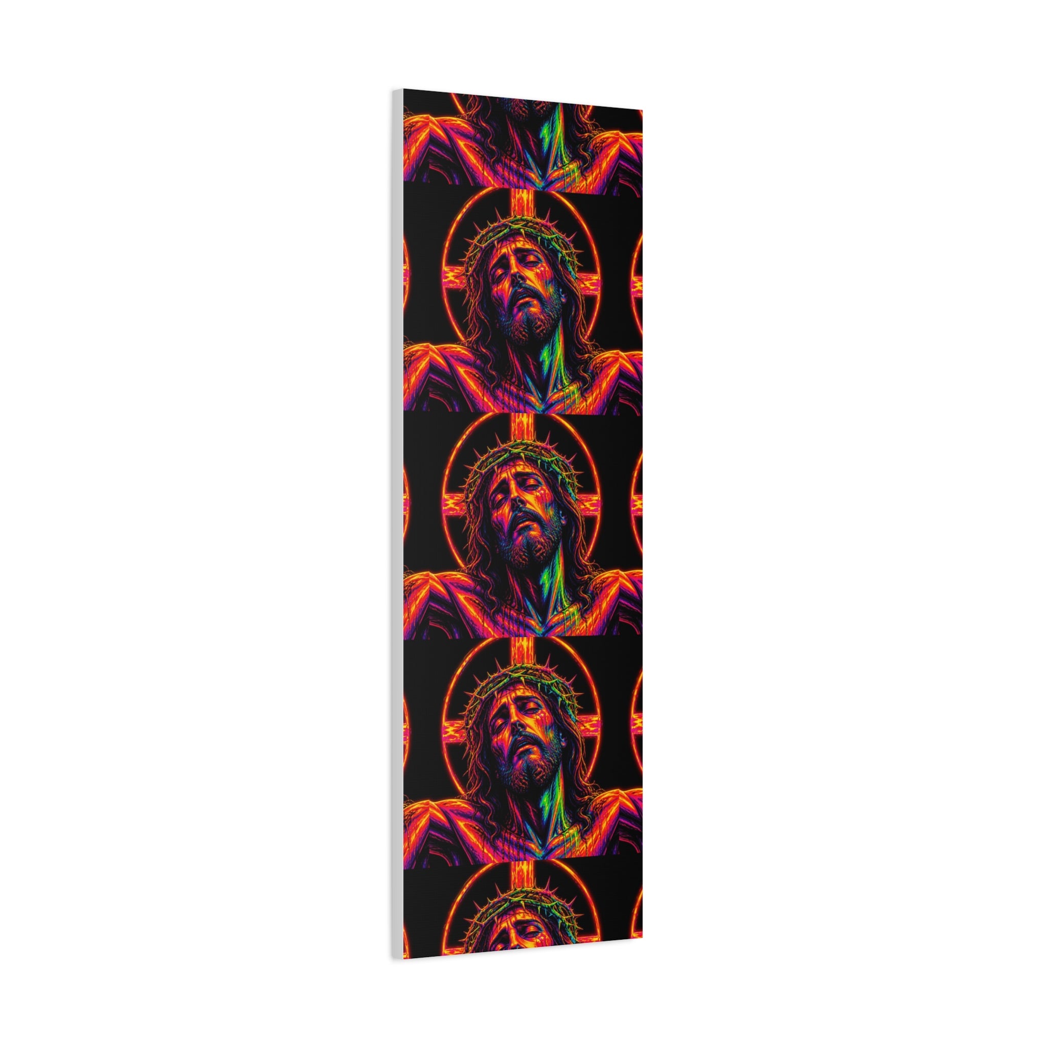 Neon Christ Crucifix Canvas Print — Vibrant Religious Wall Art