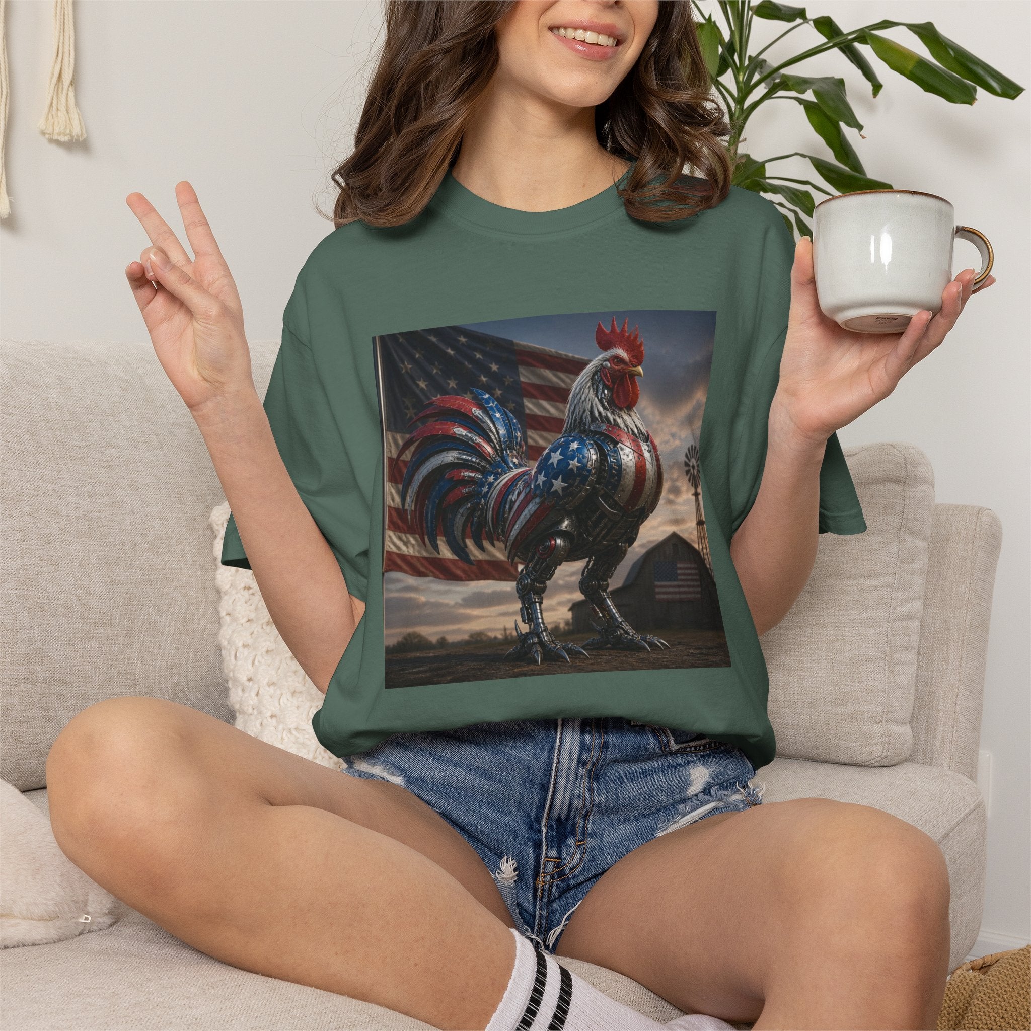 Patriotic Rooster T-Shirt — American Flag Farmhouse Graphic Tee
