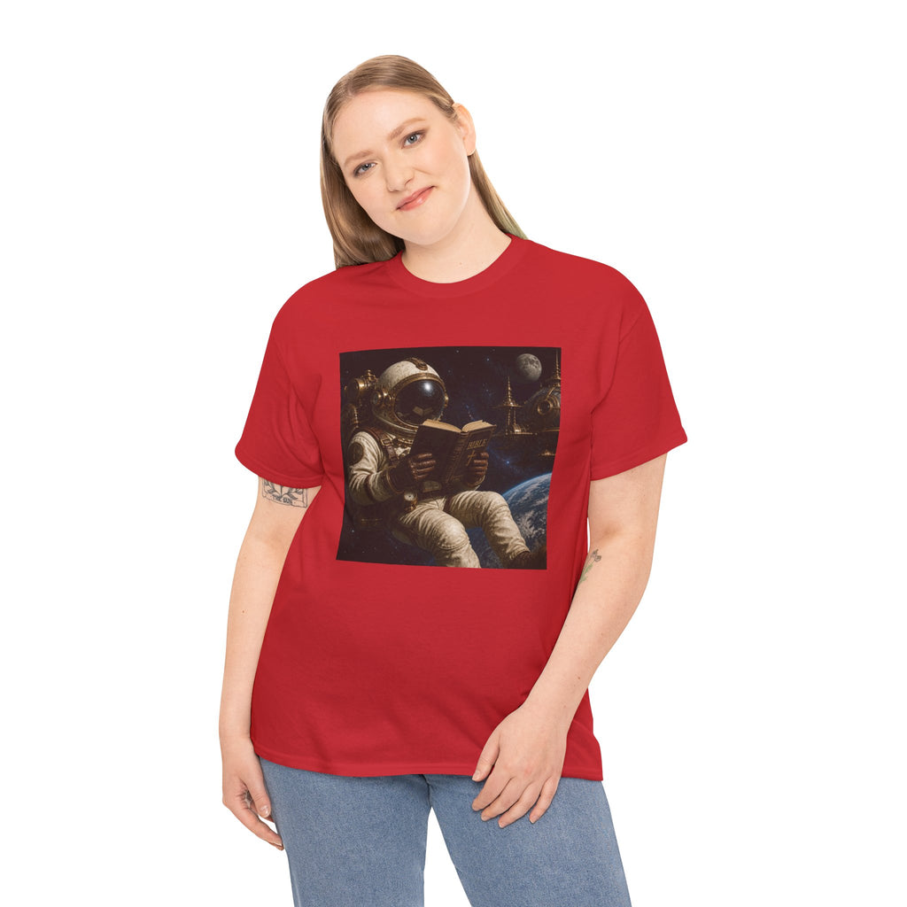 Astronaut Reading Graphic Tee — Spacebook Retro Sci‑Fi T-Shirt - Steampunk