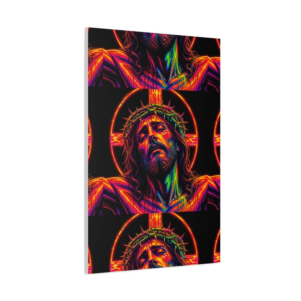 Neon Christ Crucifix Canvas Print — Vibrant Religious Wall Art