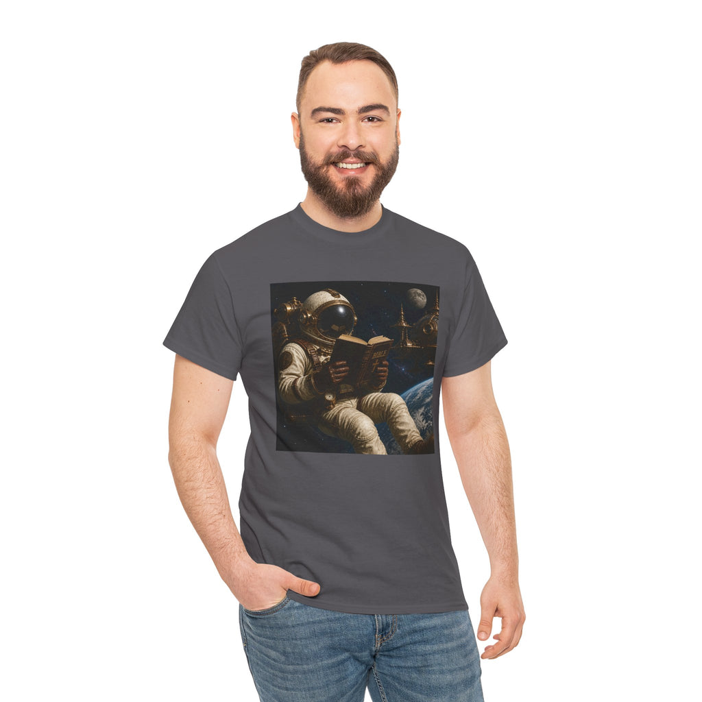 Astronaut Reading Graphic Tee — Spacebook Retro Sci‑Fi T-Shirt - Steampunk