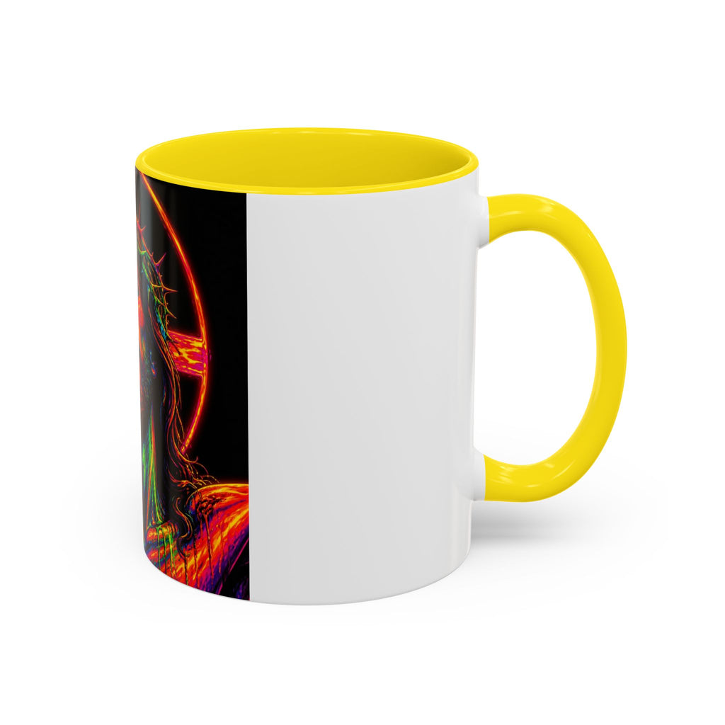 Jesus Christ Neon Portrait Coffee Mug — Colorful Crucifixion Accent Mug (11/15oz)