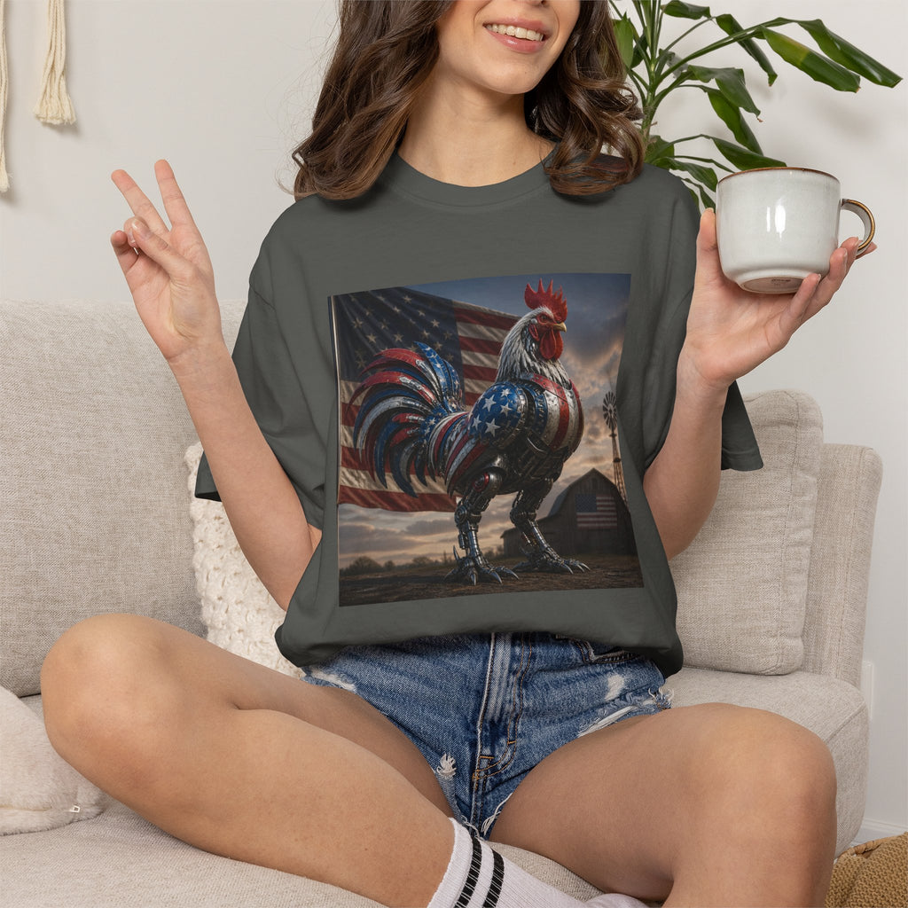 Patriotic Rooster T-Shirt — American Flag Farmhouse Graphic Tee