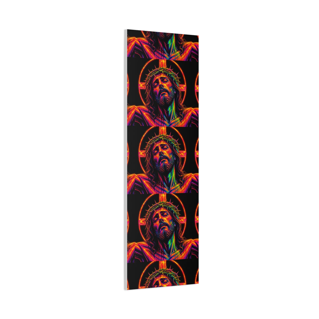 Neon Christ Crucifix Canvas Print — Vibrant Religious Wall Art