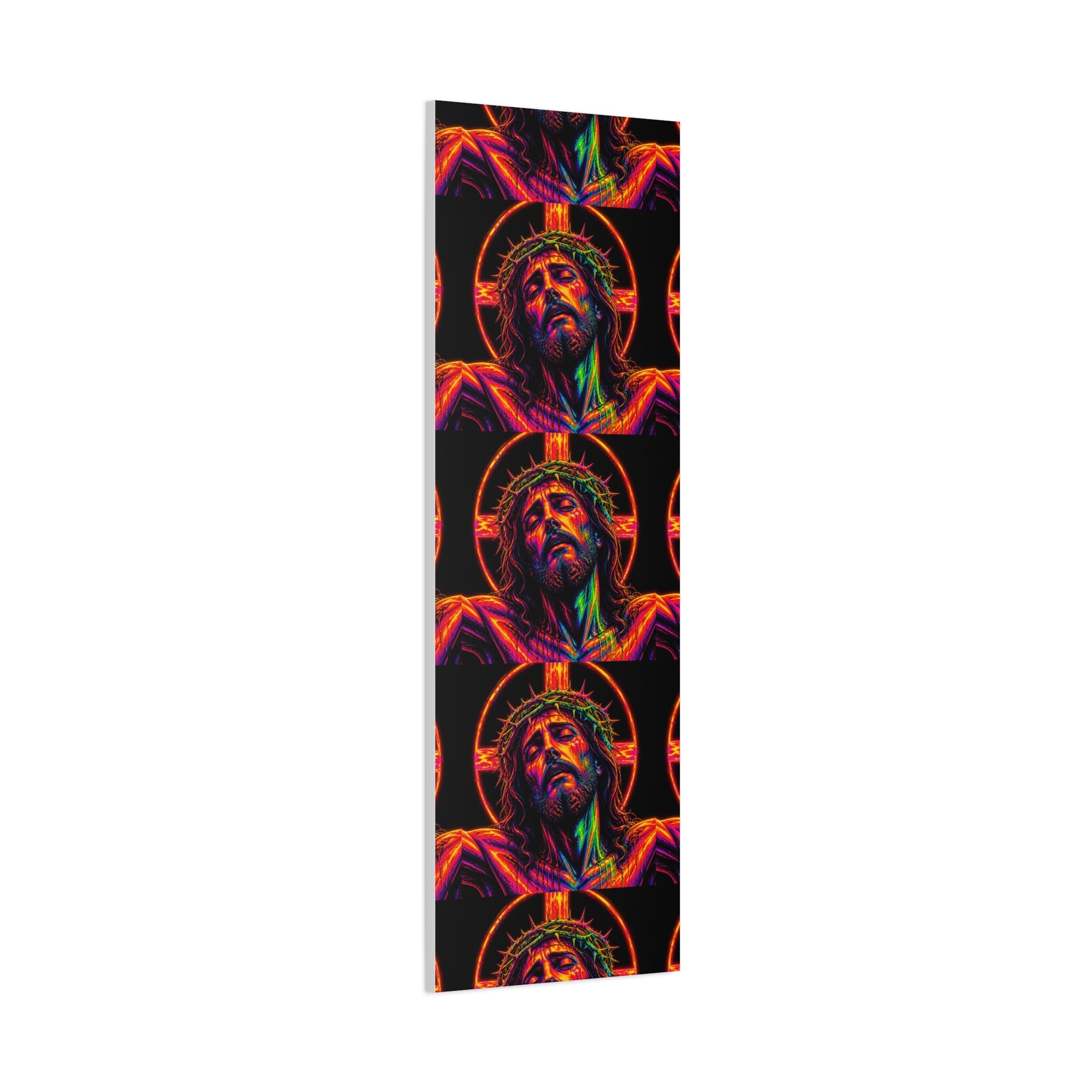 Neon Christ Crucifix Canvas Print — Vibrant Religious Wall Art
