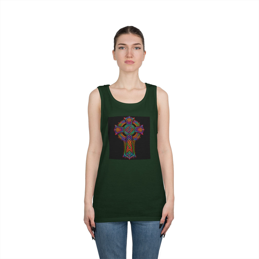 Celtic Cross Tank Top — Colorful Stained-Glass Style Religious Graphic