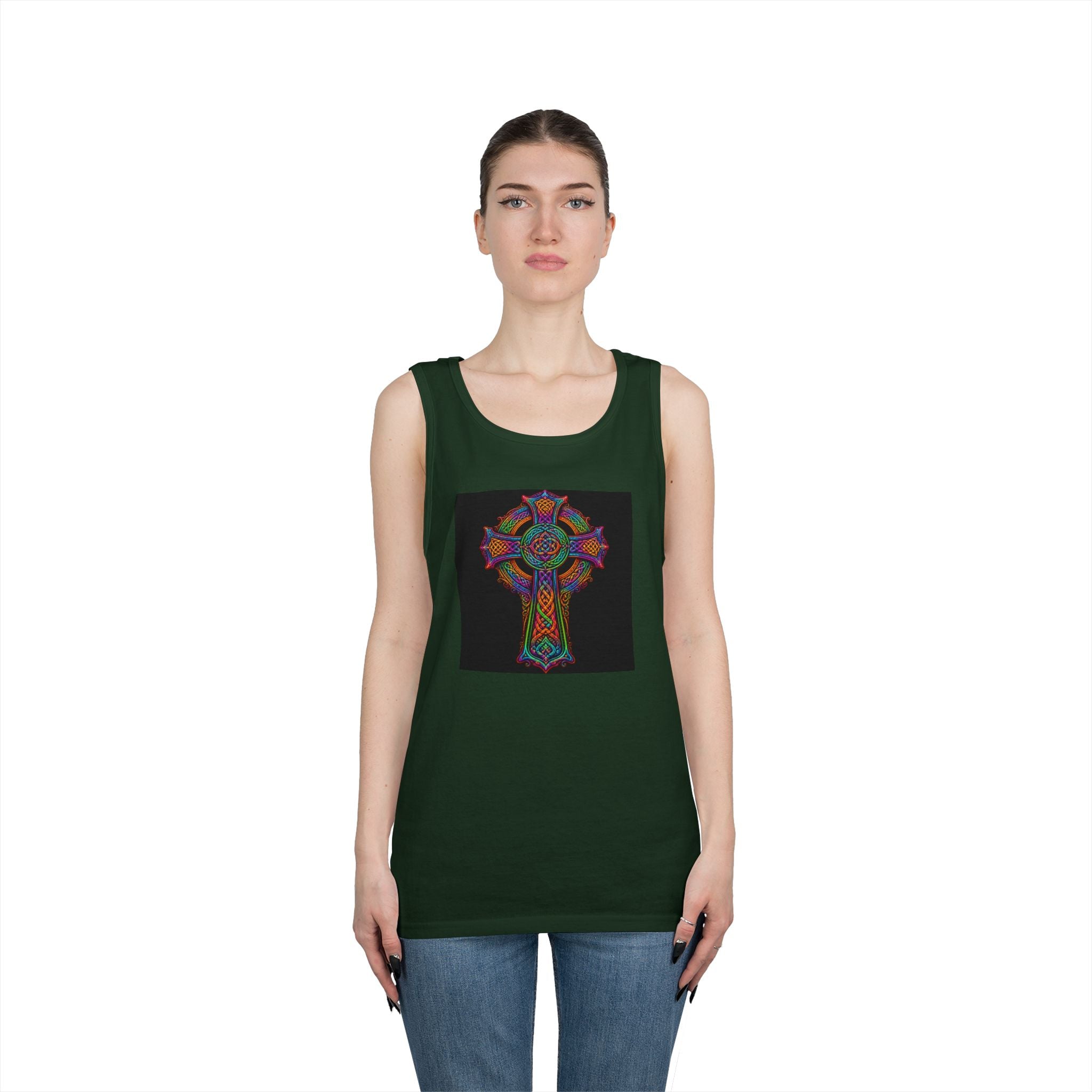 Celtic Cross Tank Top — Colorful Stained-Glass Style Religious Graphic