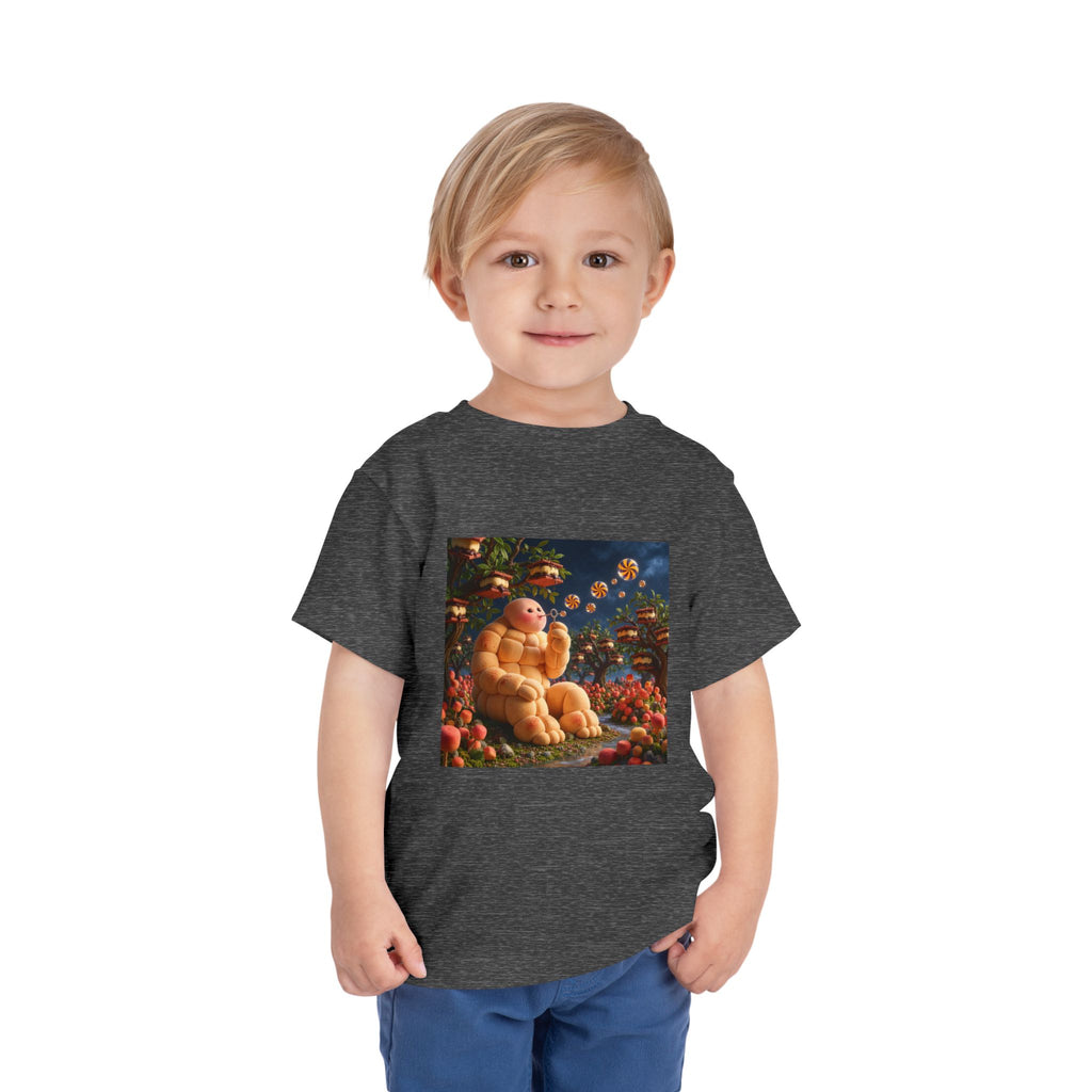 Toddler Tee — Cute Chubby Creature in Flower Garden Kids Shirt-Marshmallow Man